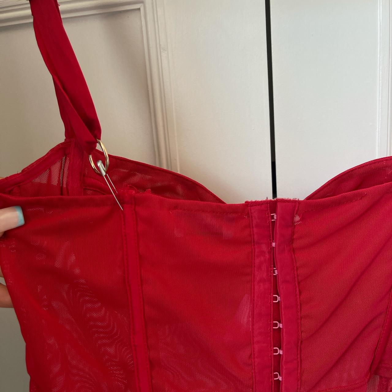 LOVE LETTER MESH UNDERWIRED CORSET CROP TOP IN RED... Depop