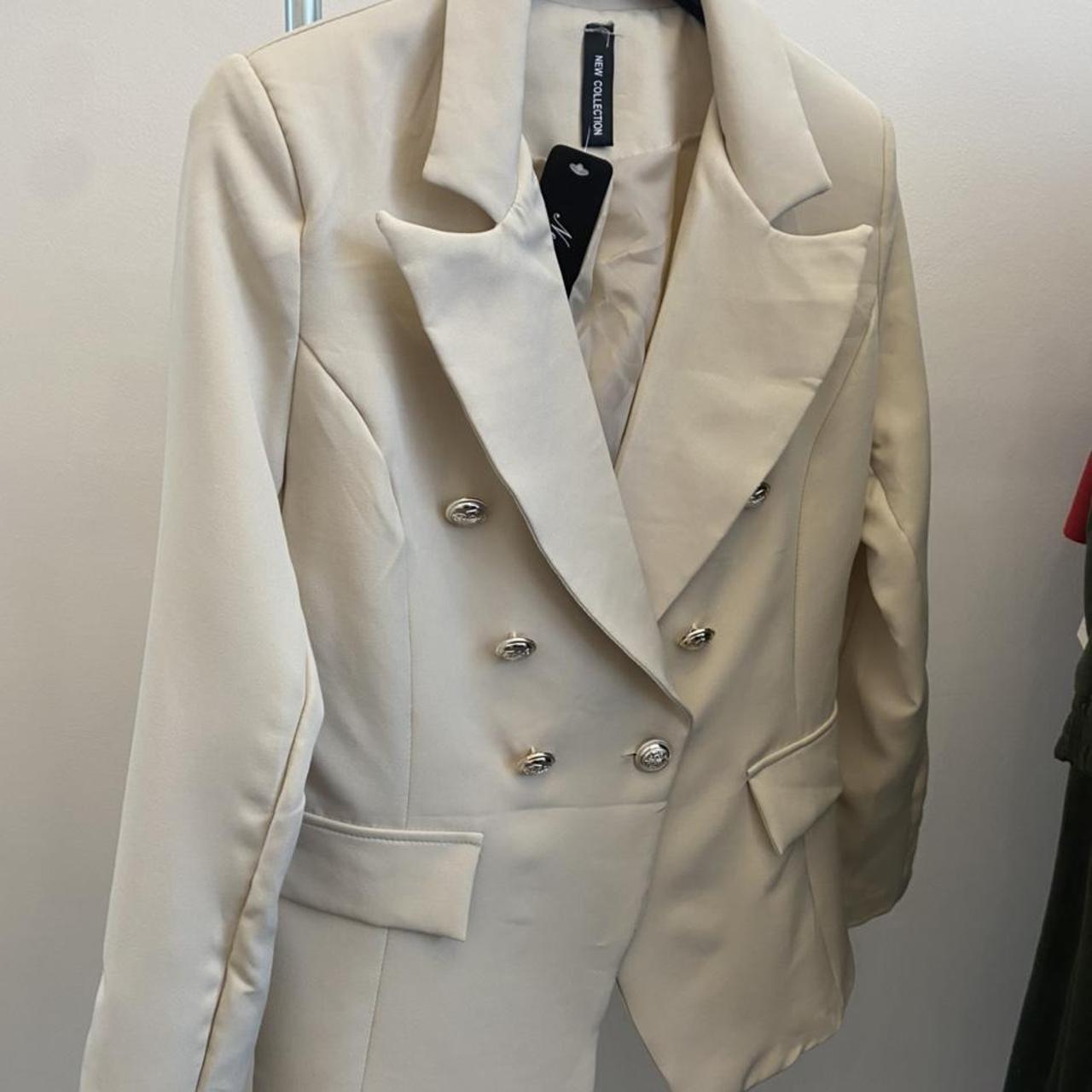 Beige blazer with gold buttons. Size... Depop