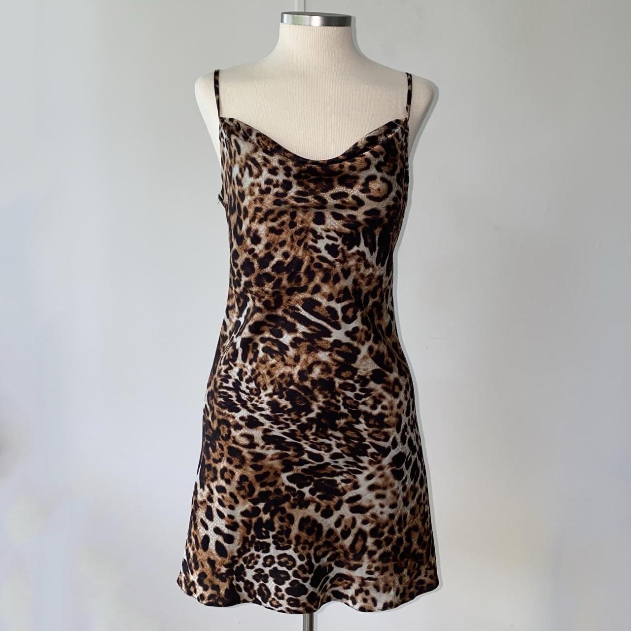 Leopard print cowl neck mini slip dress w/... - Depop