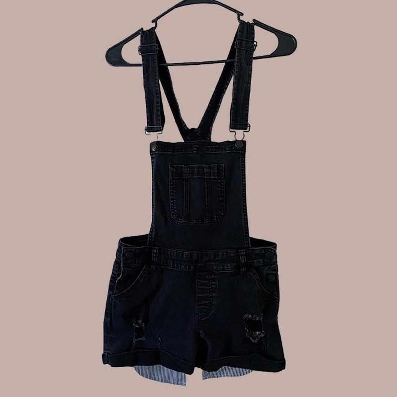 Ripped Denim Overall Shorts