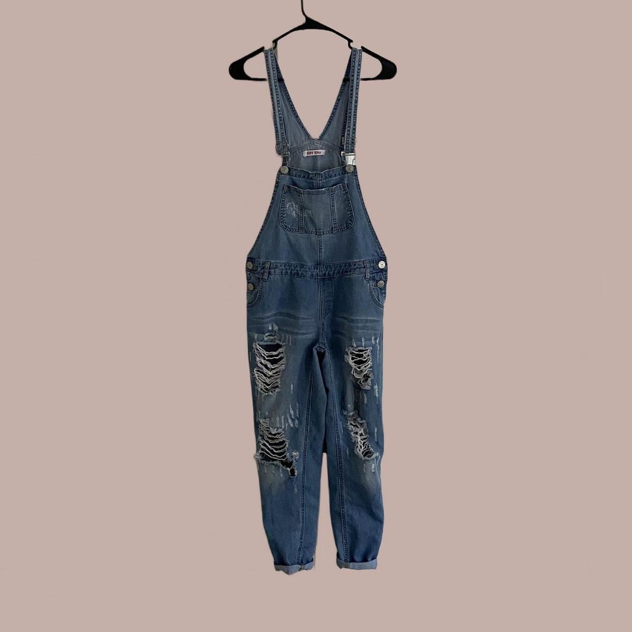 Oversized Ripped Denim Overalls Lightly Worn Size:... - Depop