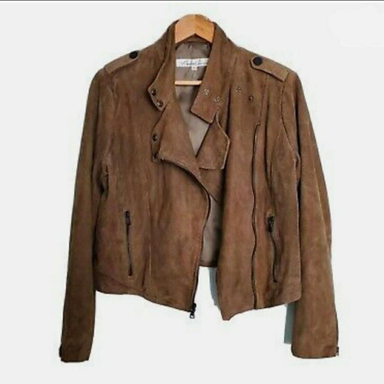 Kenneth Cole Snake Print Brown Moto Suede Jacket