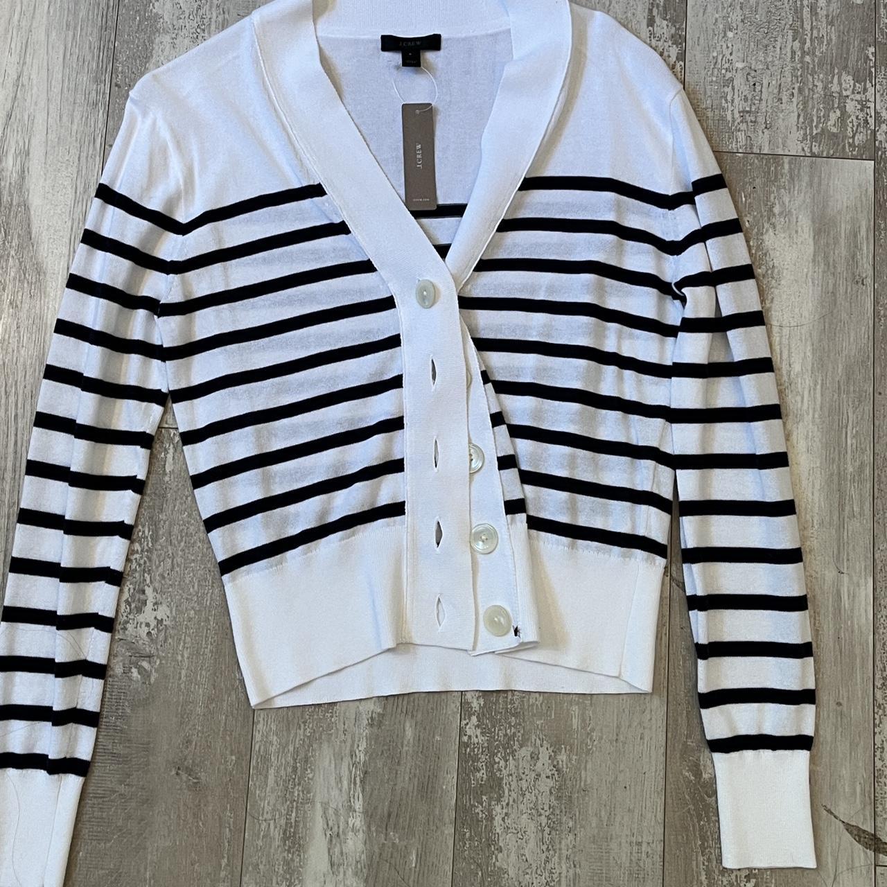 J.Crew Women's White and Black Cardigan Depop