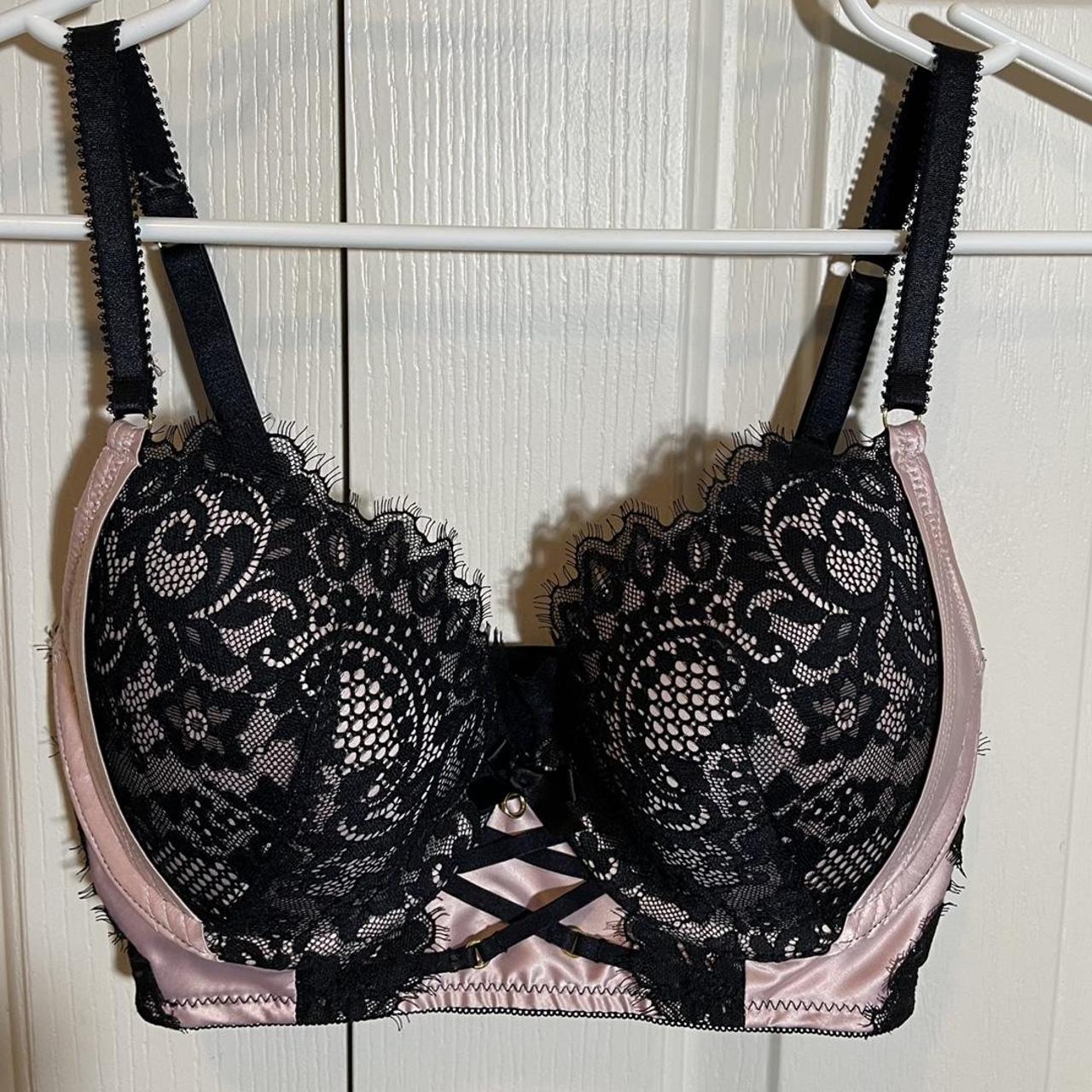Bras n things bra size 10DD - pink and black lace... - Depop
