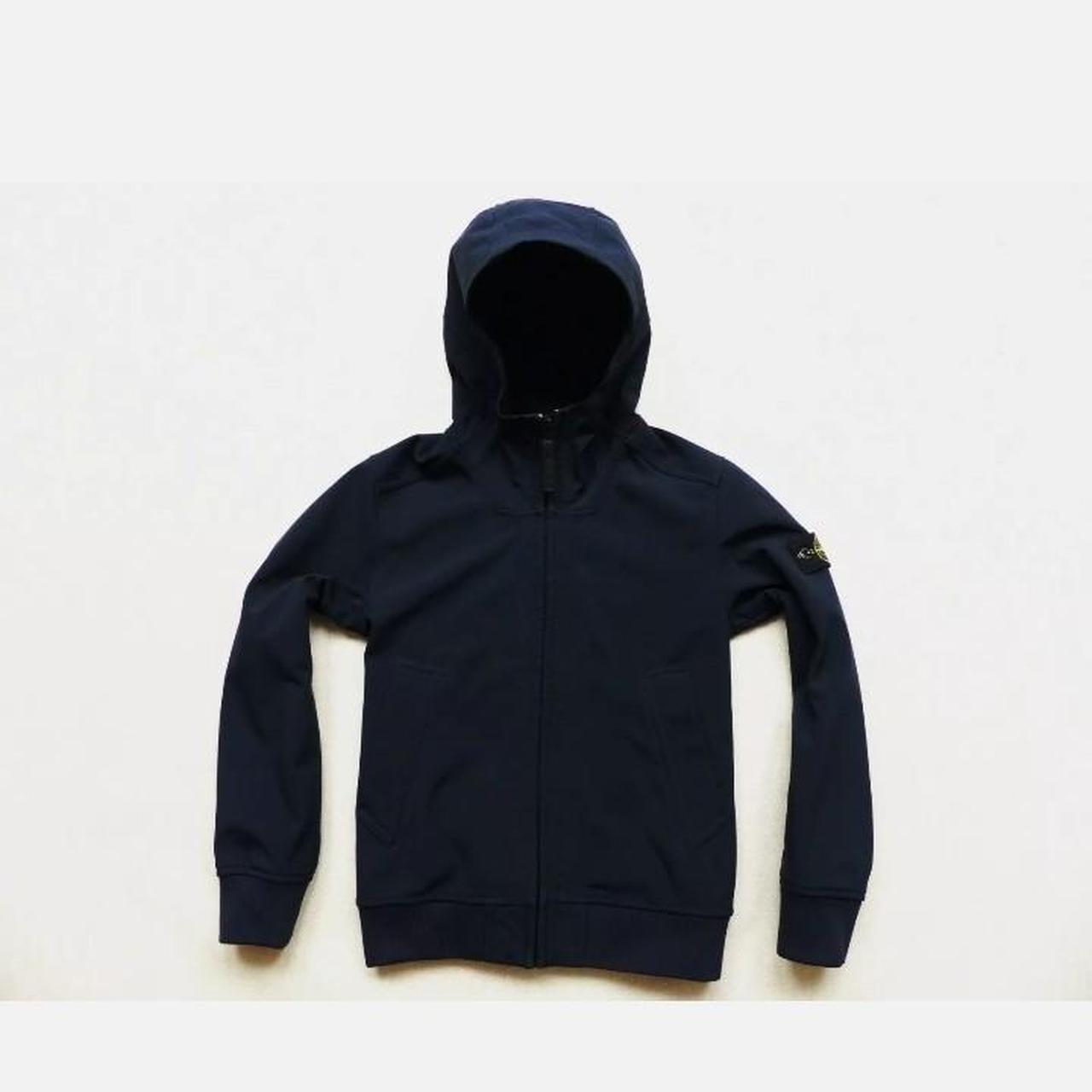 BOY'S NAVY BLUE STONE ISLAND SOFT SHELL HOODED... Depop
