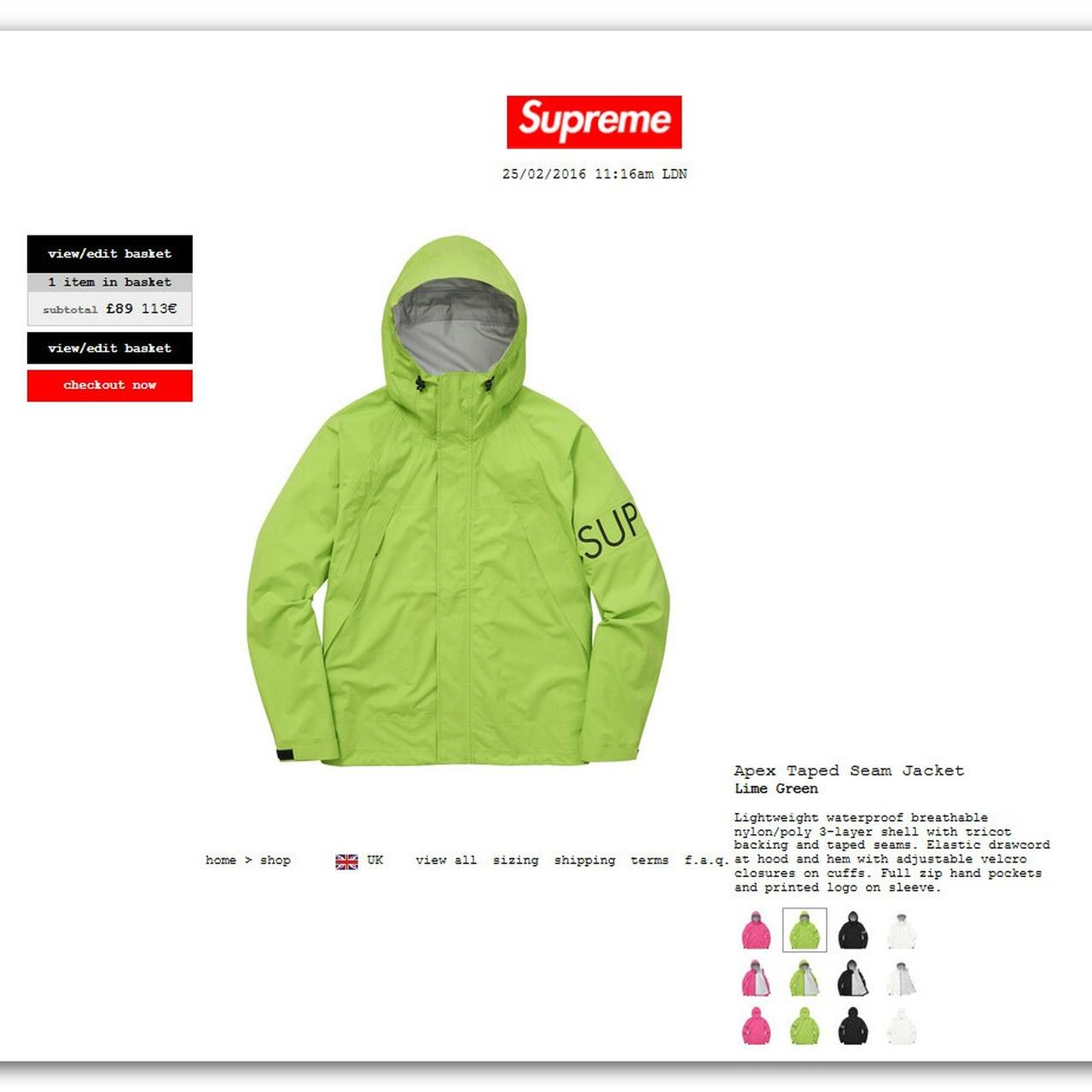 Supreme apex cheap taped seam jacket