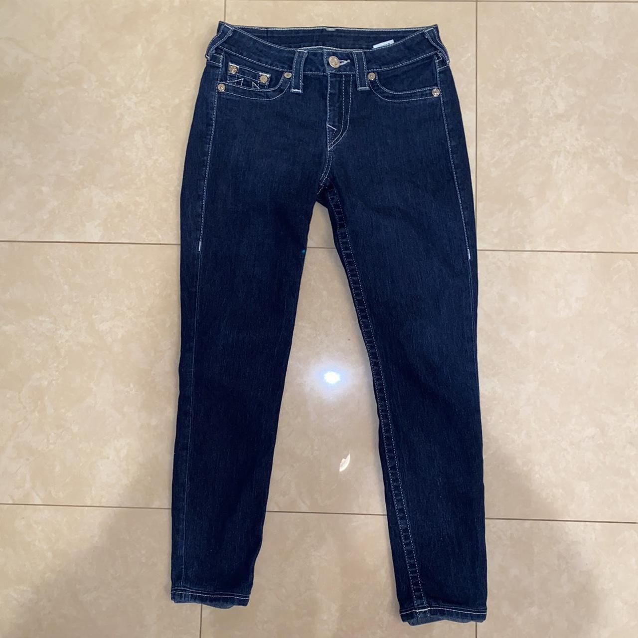 Vintage True Religion dark wash denim stretchy jeans... - Depop