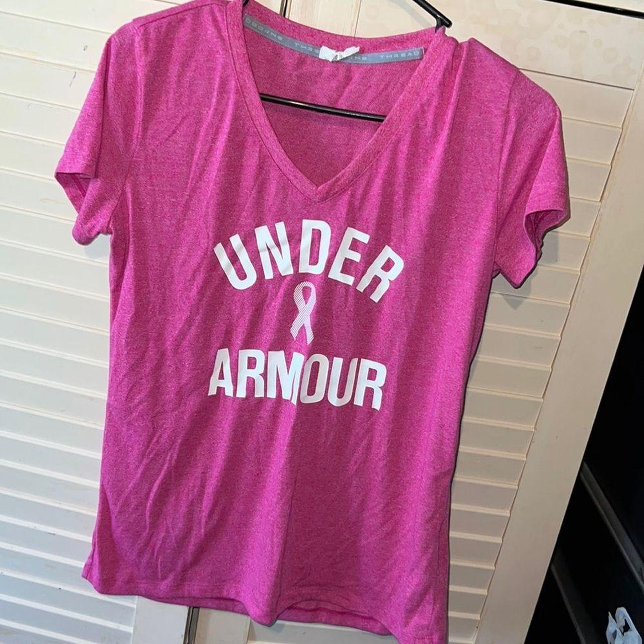 Under Armour Pink Short Sleeve Heat Gear Shirt Top - Depop