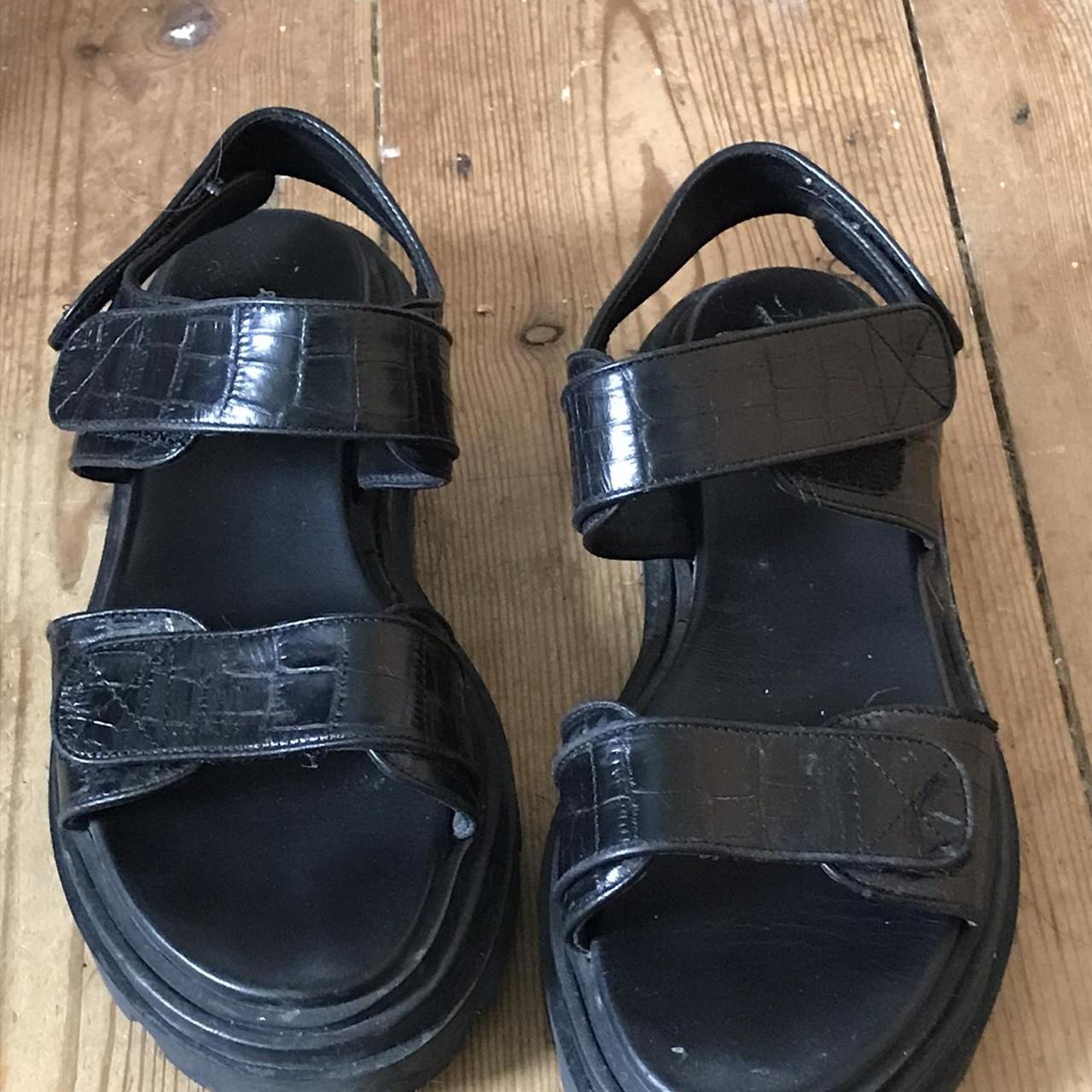 & other stories croc style black sandals, with... - Depop