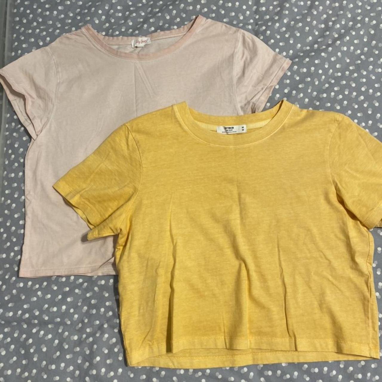 yellow and pink baby tees pink is worn but great... - Depop