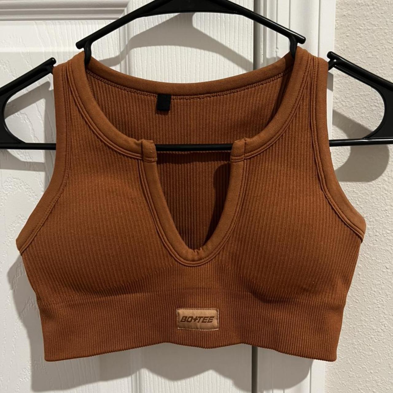 Bo + Tee short sleeve crop sports bra. Size small, - Depop