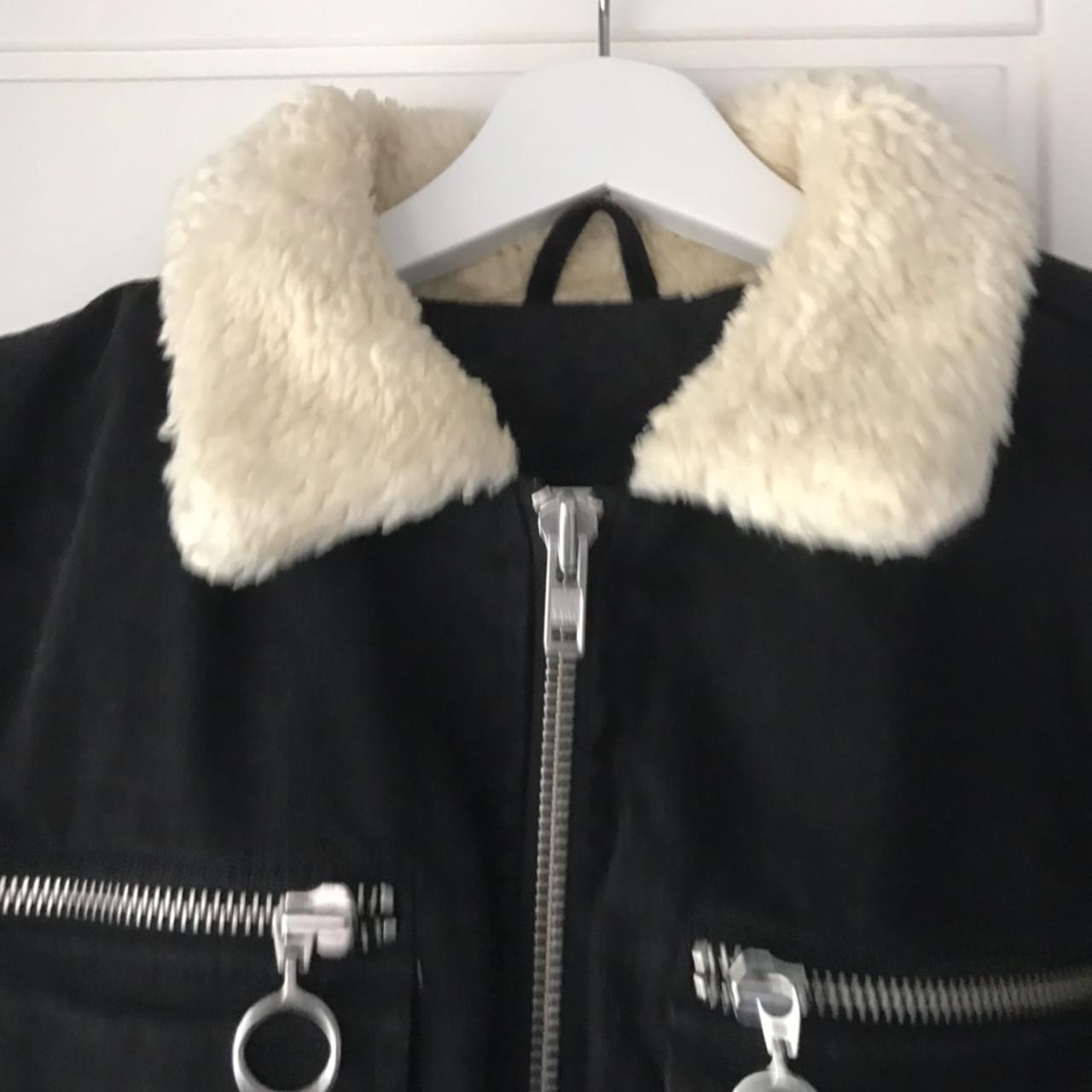 fur trimmed sherling black denim jacket Depop