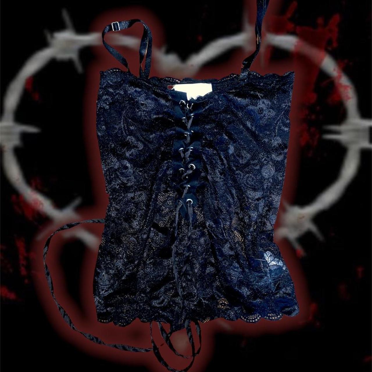Black corset cami ⛓🕷 🕷 black gothic grommet cami... - Depop