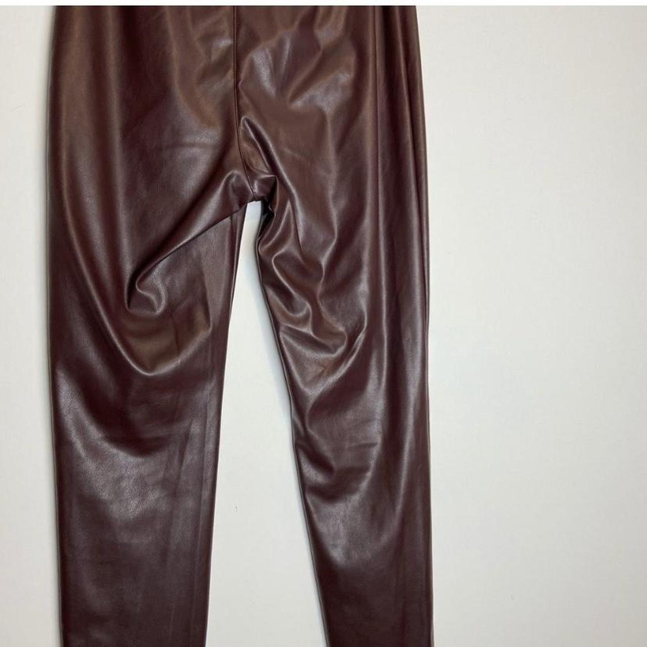 H&M Burgundy Jumpsuit Pants . Leather pants.... - Depop