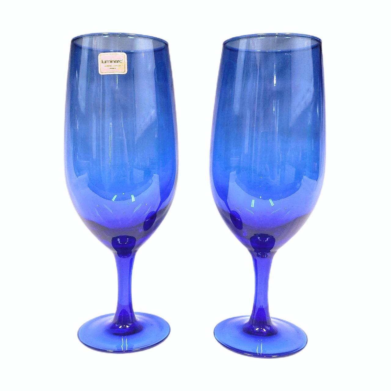 2 Gorgeous Vintage Luminarc Cobalt Blue Iced Depop