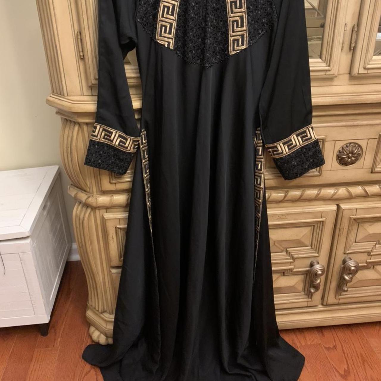 Black and Gold Abaya Jilbab -Used , some stains -... - Depop