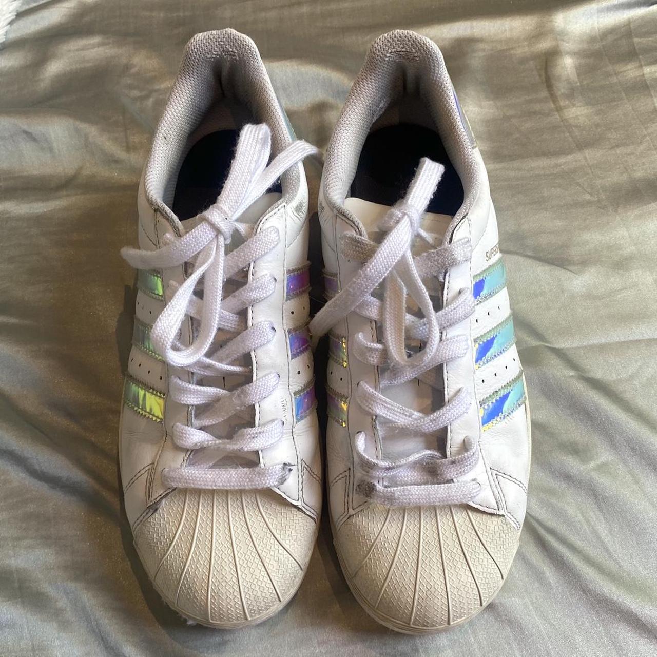 custom white holographic adidas superstars... - Depop