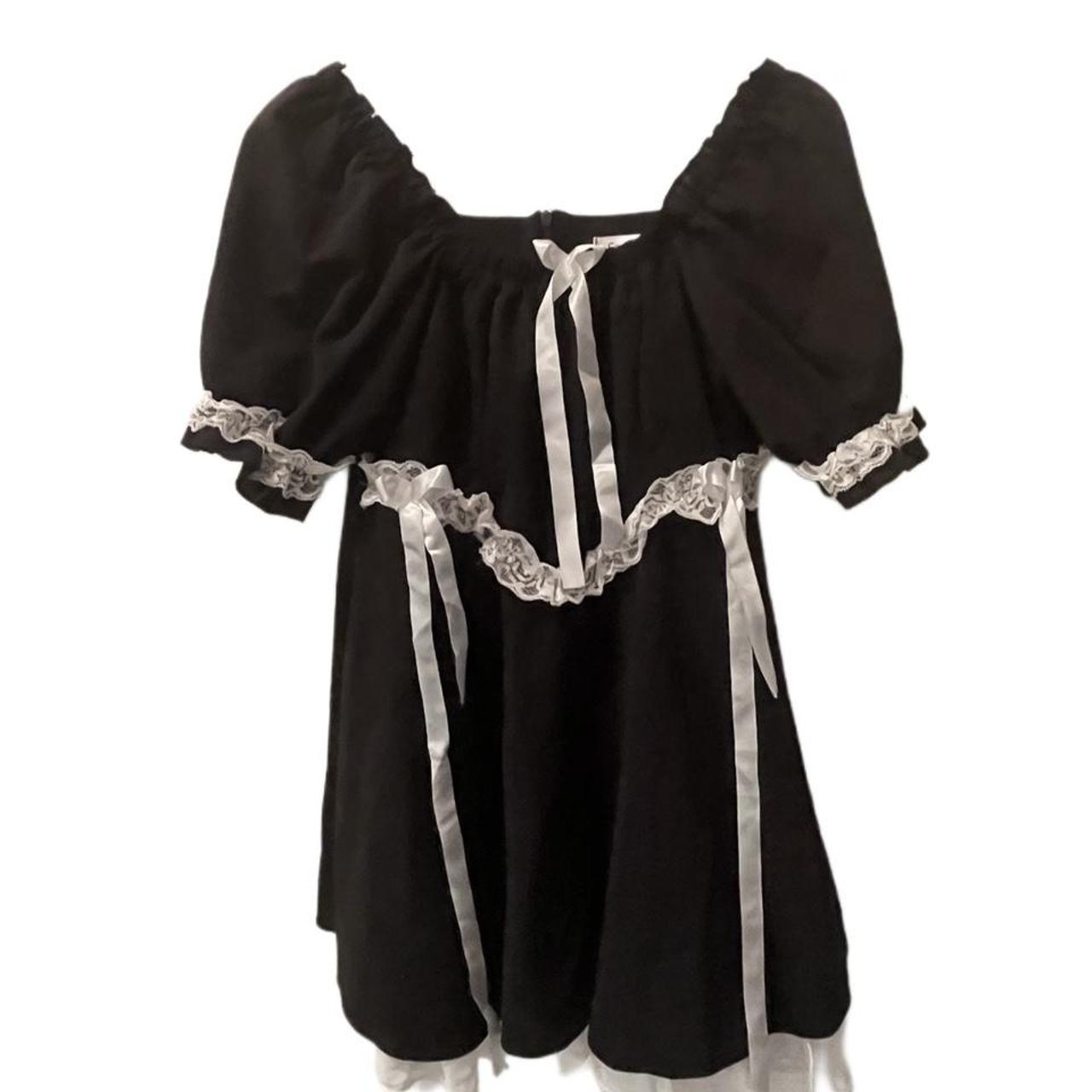 Black and white lace babydoll dress. Ribbons have... Depop