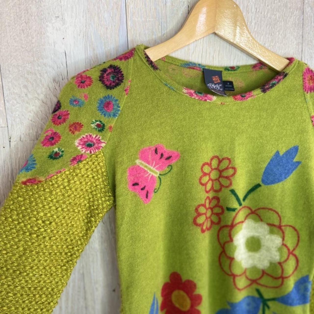 Y2K Lime Green Knit Long Sleeve with Flower... Depop