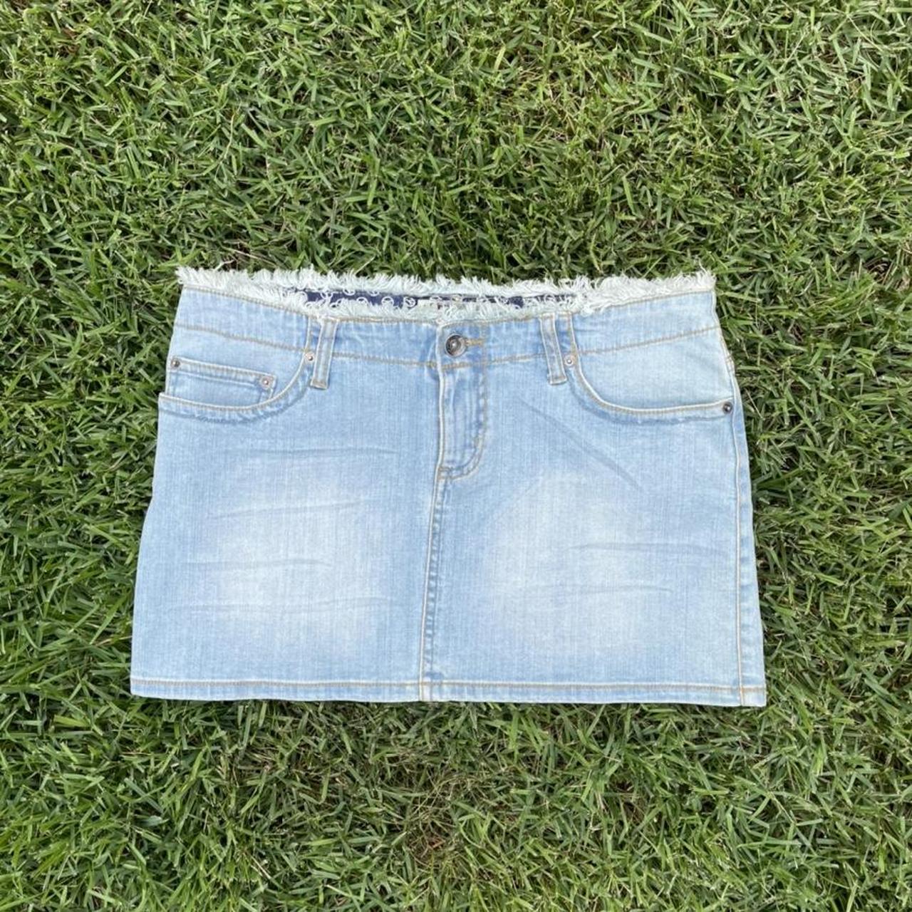 Low Rise Denim Mini Skirt y2k jean skirt! cute raw... - Depop