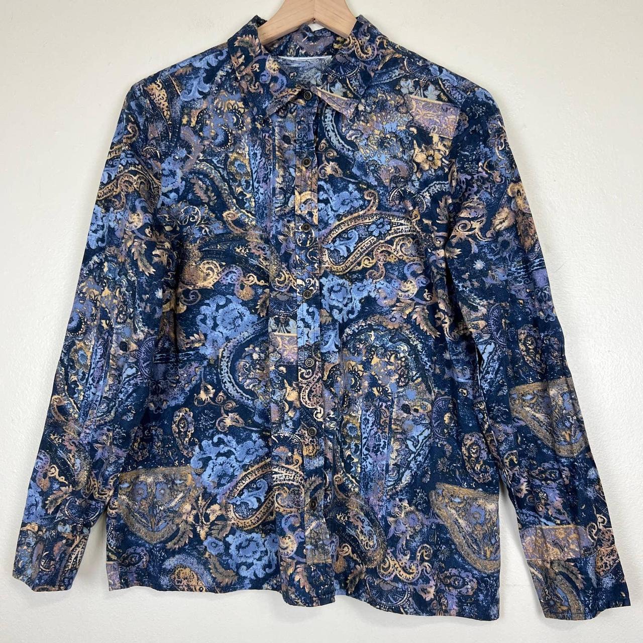 Vintage Blue Paisley Button Up Shirt No Tags -... - Depop