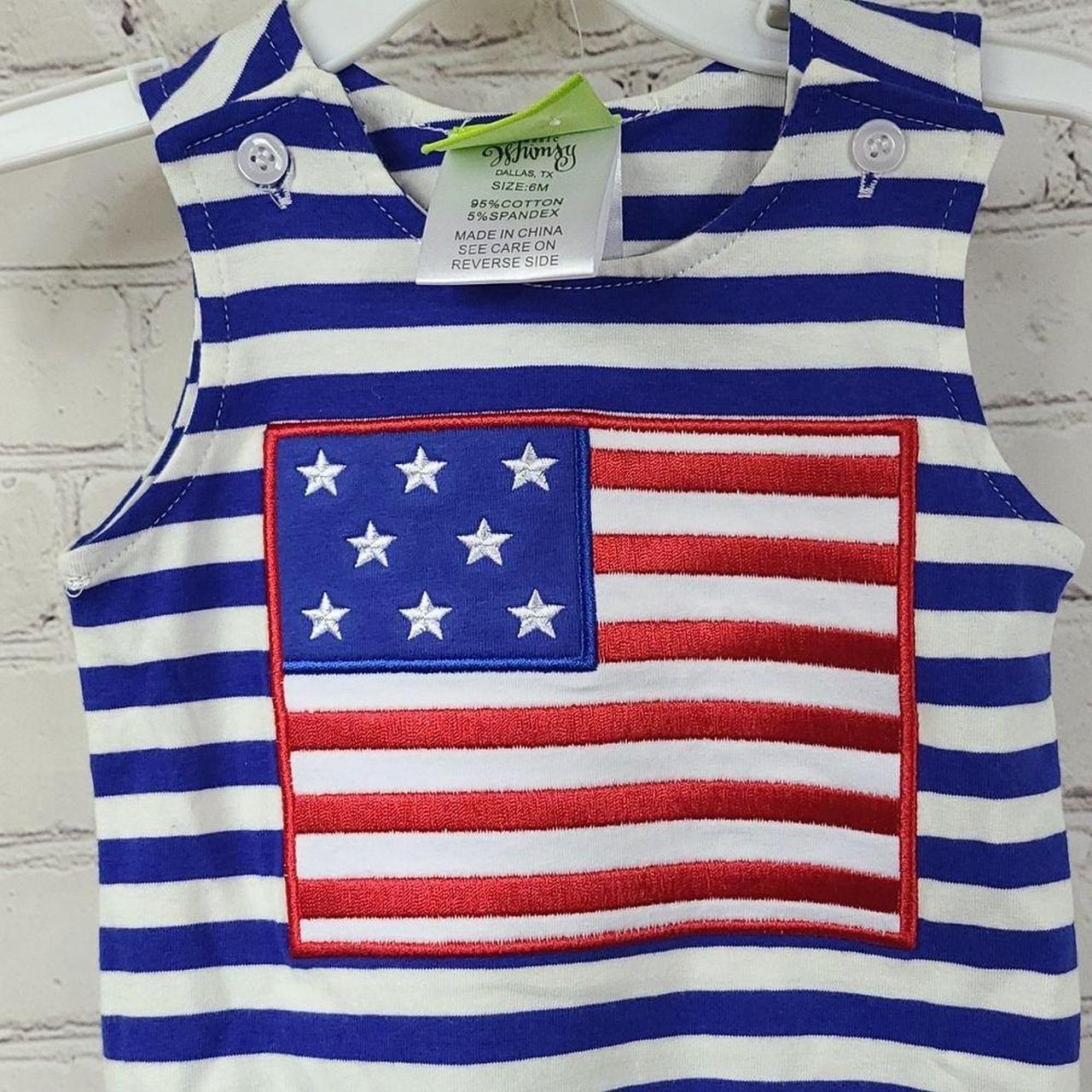 NWT Baby American Flag Appliqué Blue Striped... - Depop