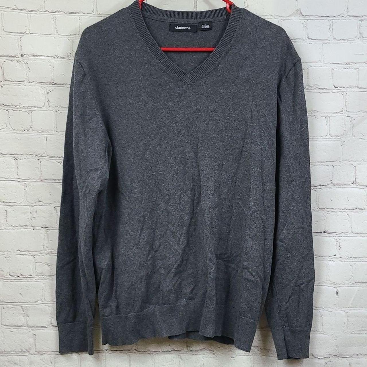 Claiborne Men's Cashmere Blend Solid Gray V Neck... - Depop