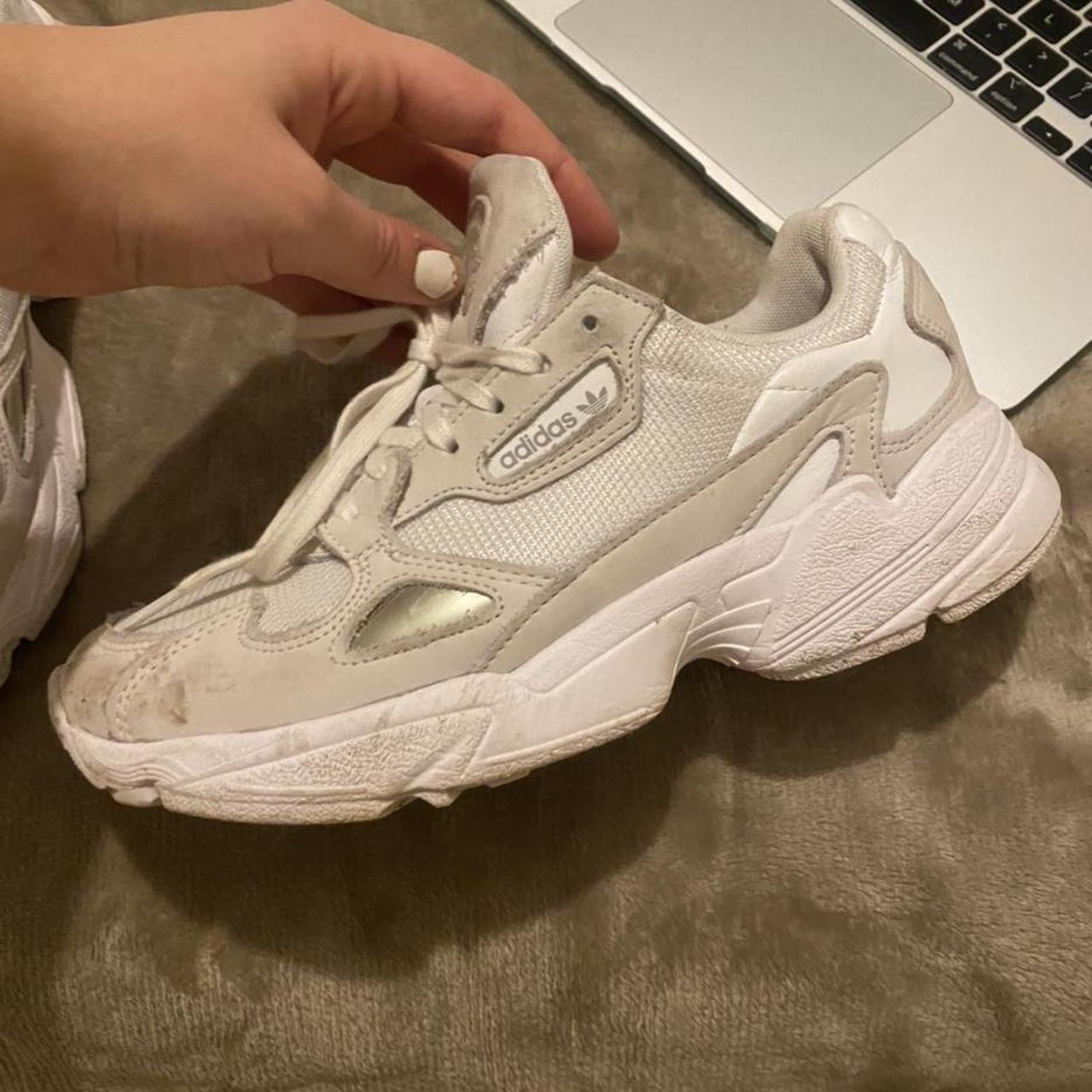 Adidas original falcon trainers triple white Worn a... - Depop