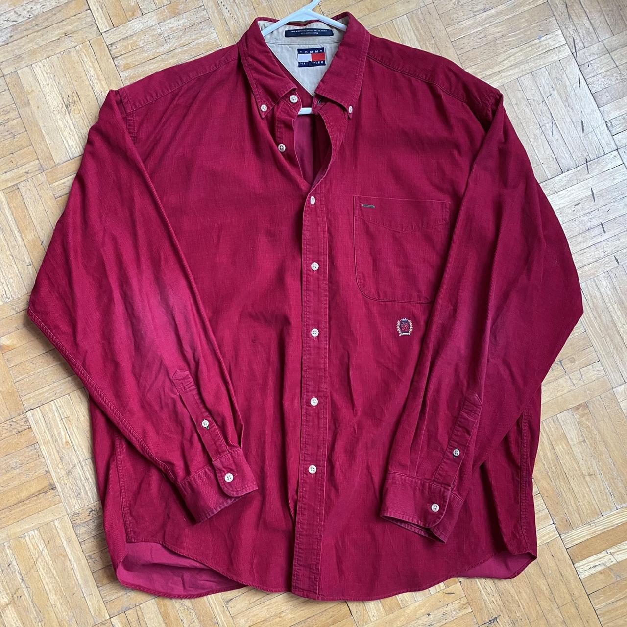 Tommy Hilfiger red corduroy cotton button up... - Depop