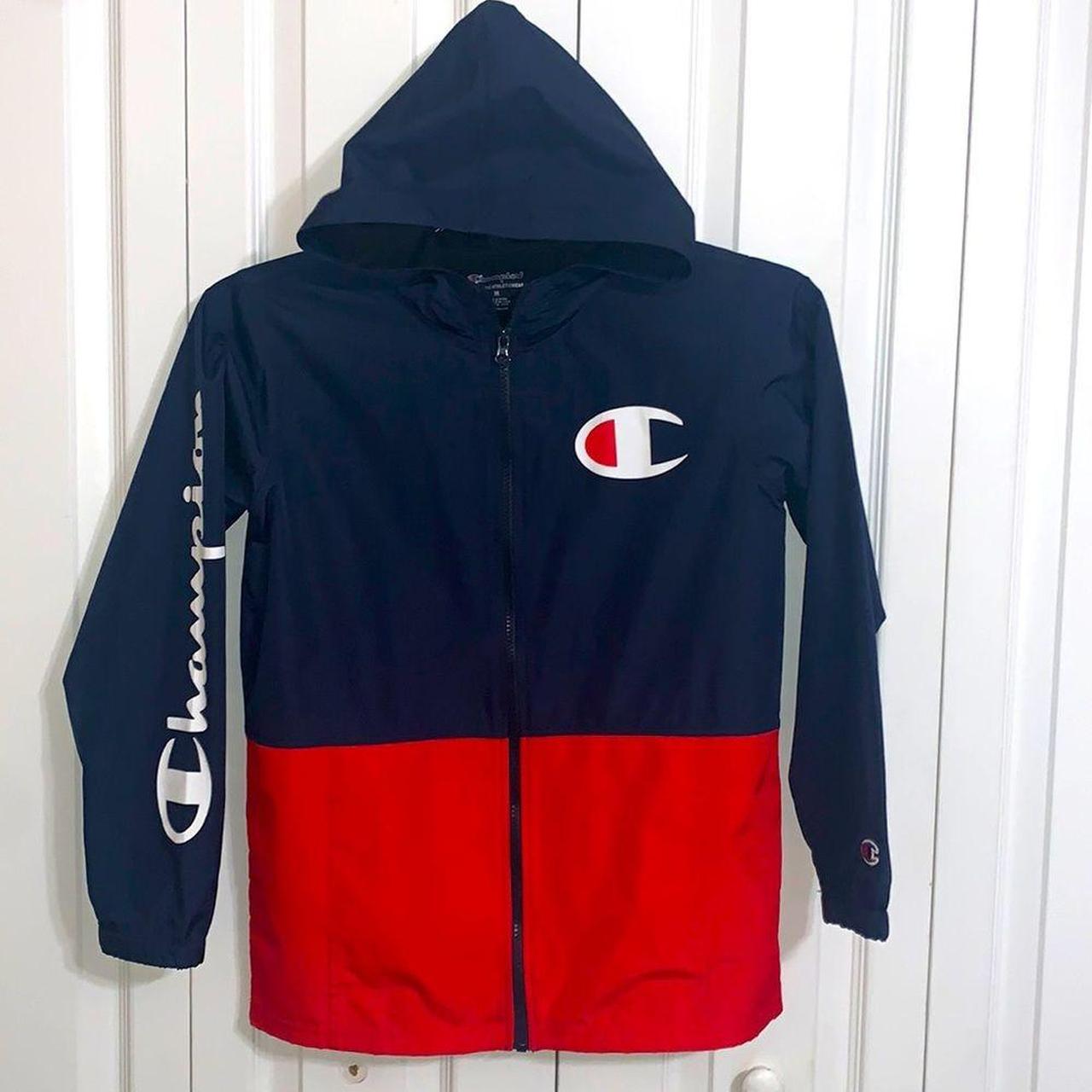 Champion Boys Colorblock Windbreaker Jacket Blue/Red... - Depop