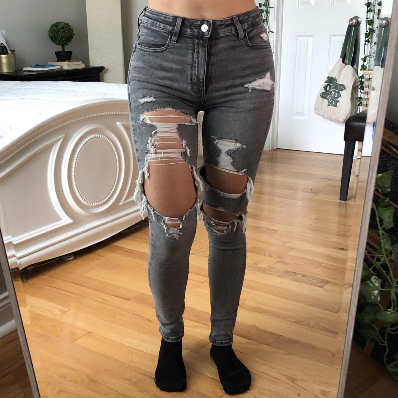 American Eagle dark grey high-waisted ripped