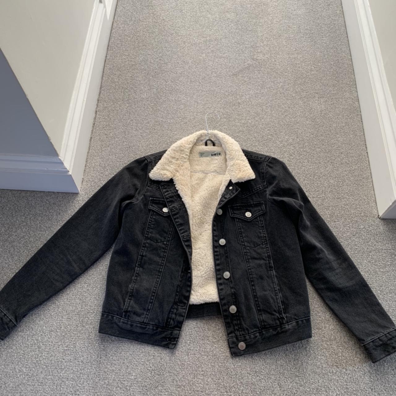 Topshop black denim on sale jacket with fur