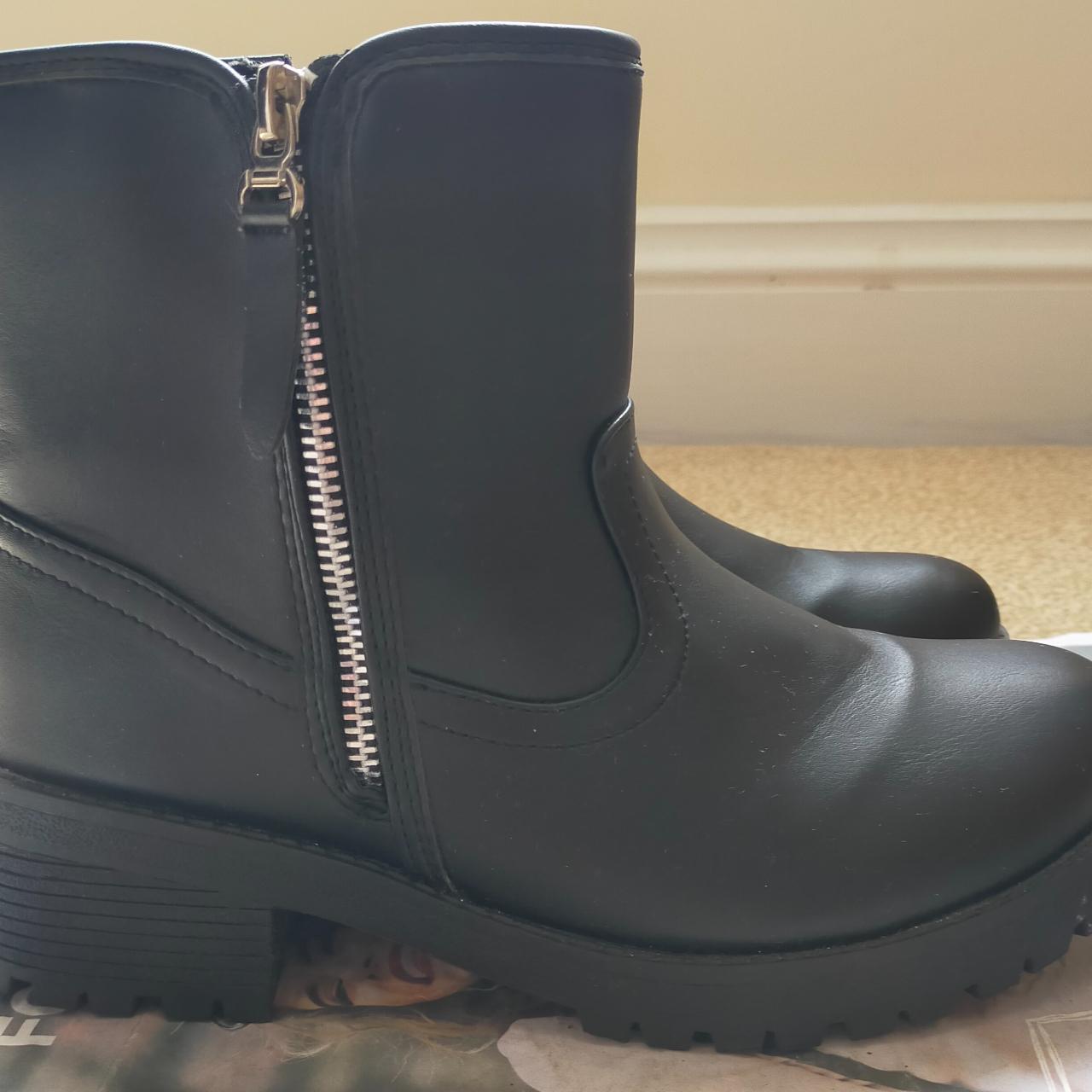 LILLEY Black Block Heel Ankle Zip Up Boots Size:... - Depop