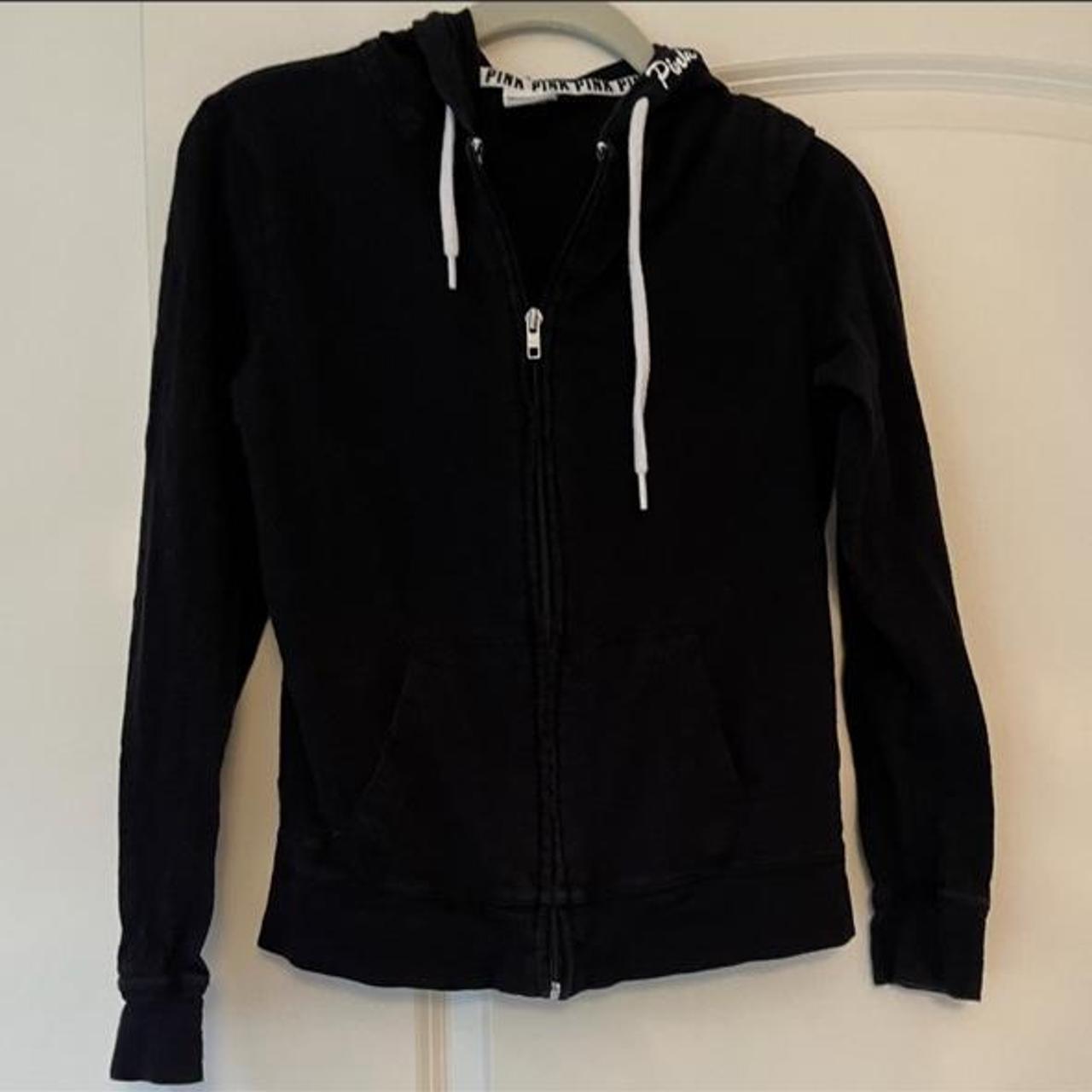 Victoria’s Secret pink zip up hoodie black - Depop