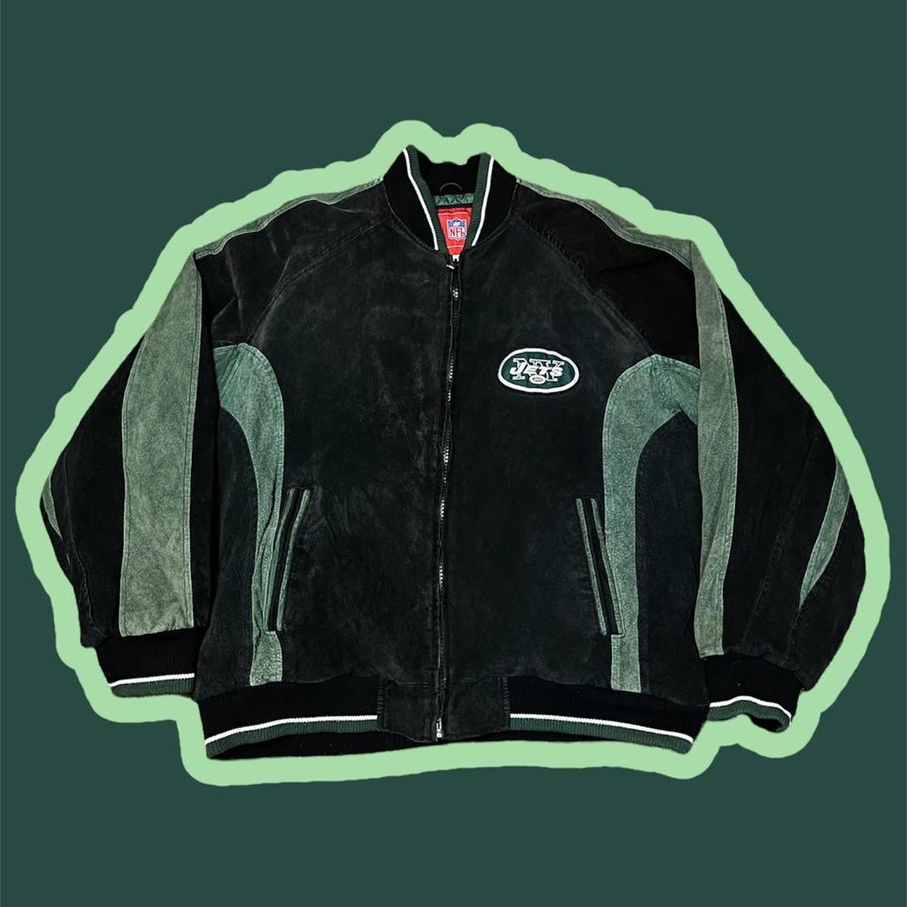 Maker of Jacket Fashion Jackets Vintage New York Jets NFL Black and Green Leather