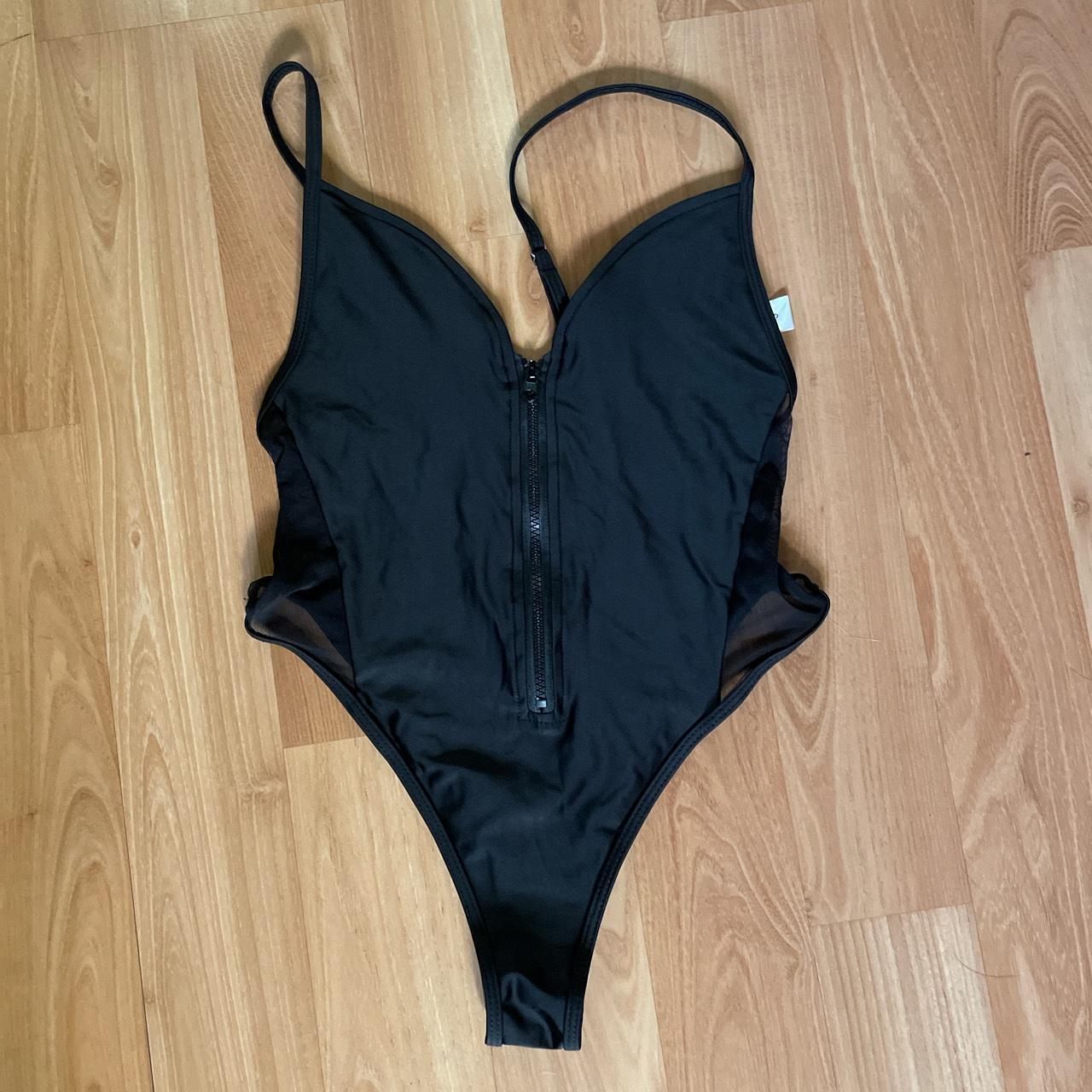 Black zip up swimsuit #nwot #bodysuit - Depop