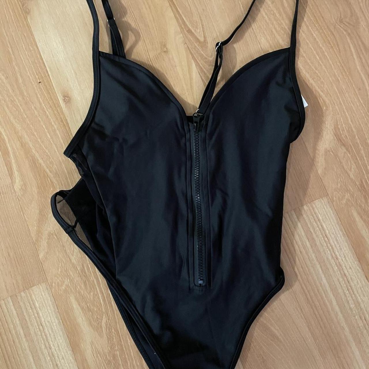Black zip up swimsuit nwot bodysuit Depop