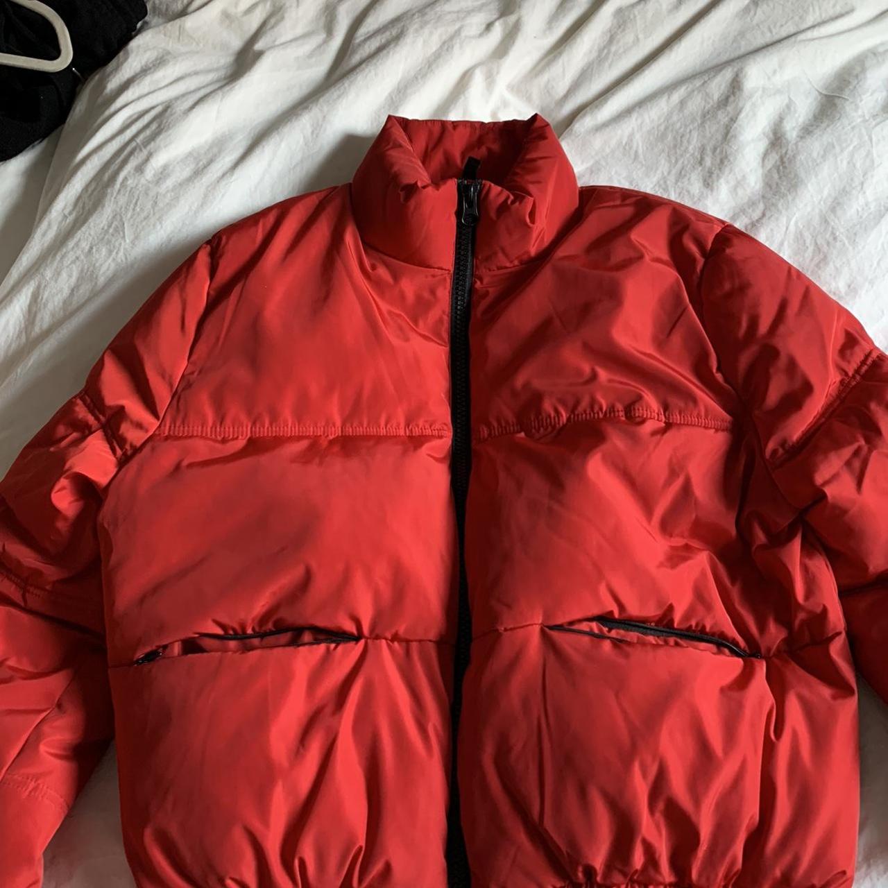 cute puffer jacket it’s more of a darker red but the... - Depop