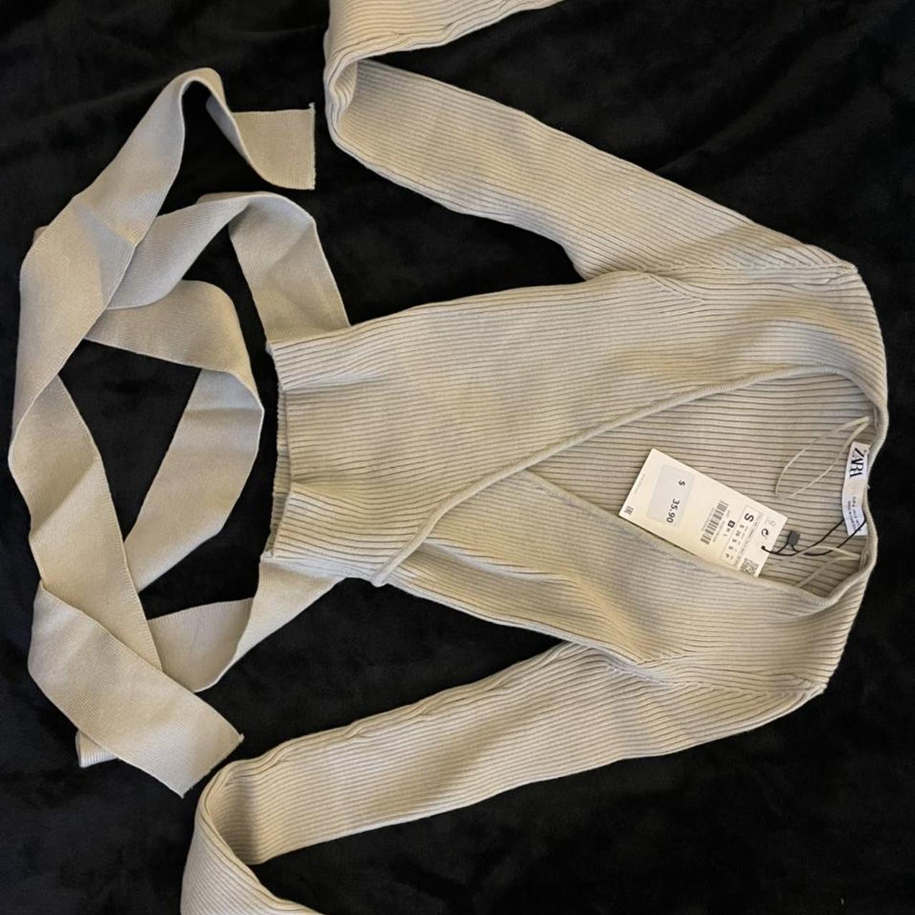 Zara Sage Green Ribbed Knit Ballet Wrap Cardigan Top... - Depop