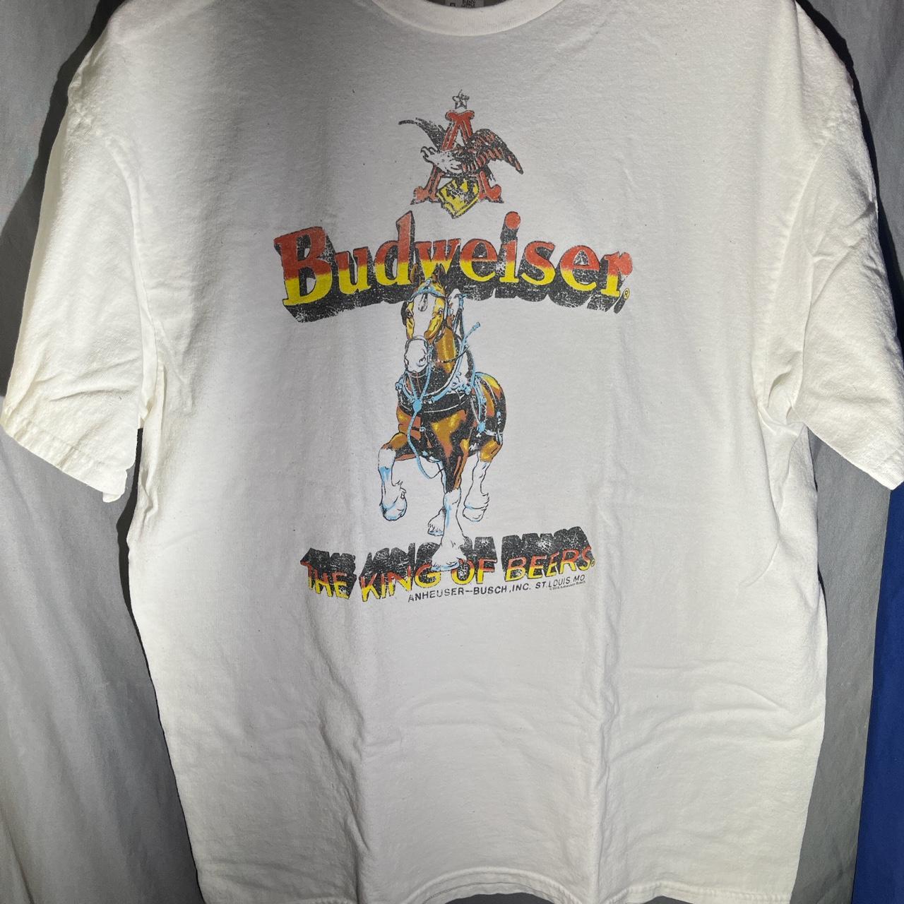 Budweiser hourse tee,junk food tag, white tee orange... - Depop