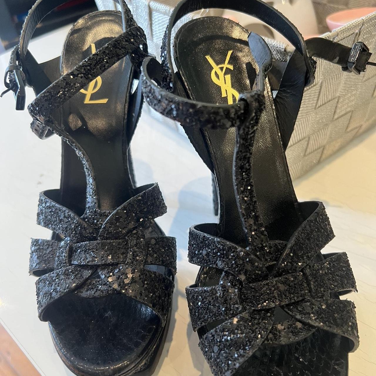 Yves Saint Laurent Women's Black and Silver Footwear | Depop