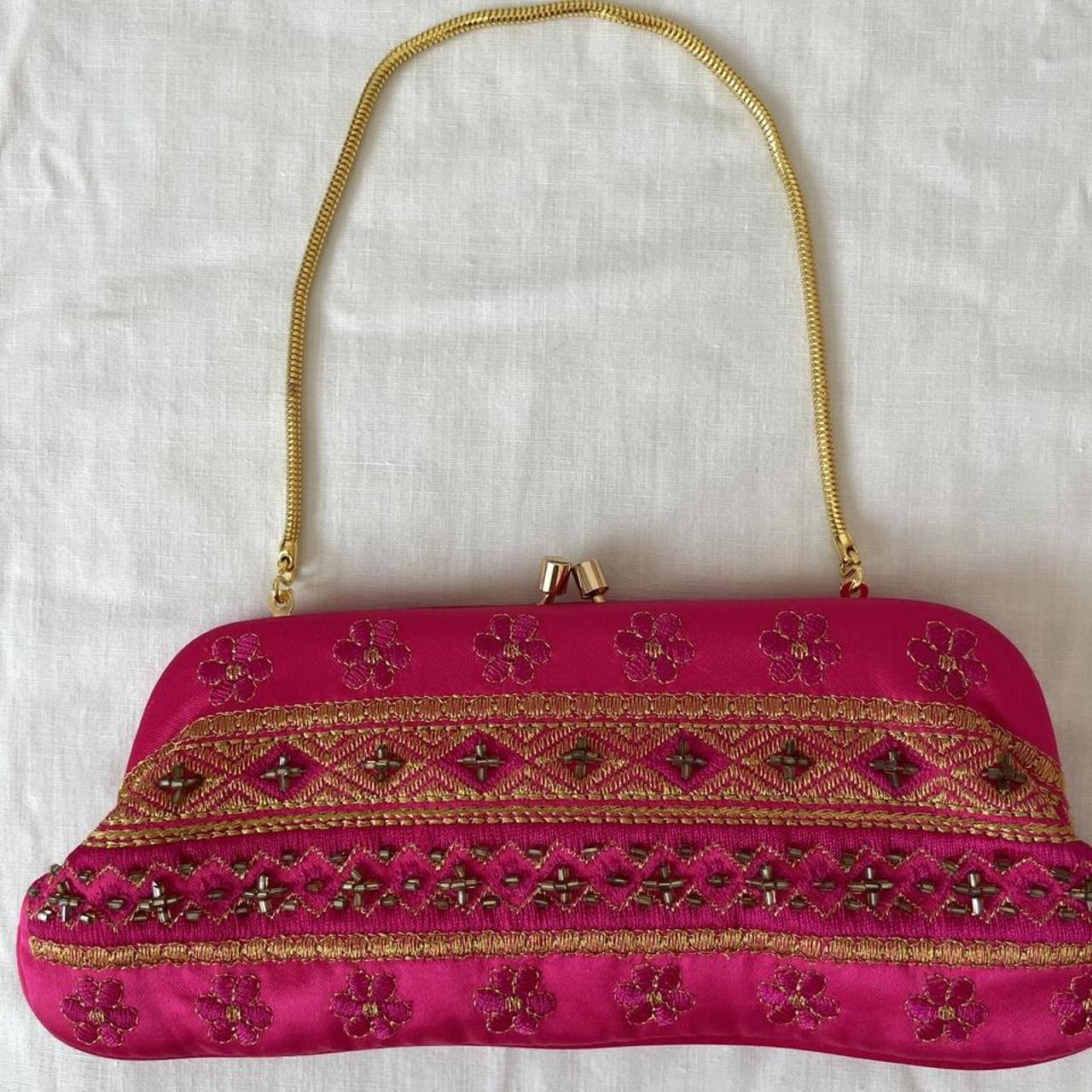 Product Image 1 - Embroidered hot pink satin clutch