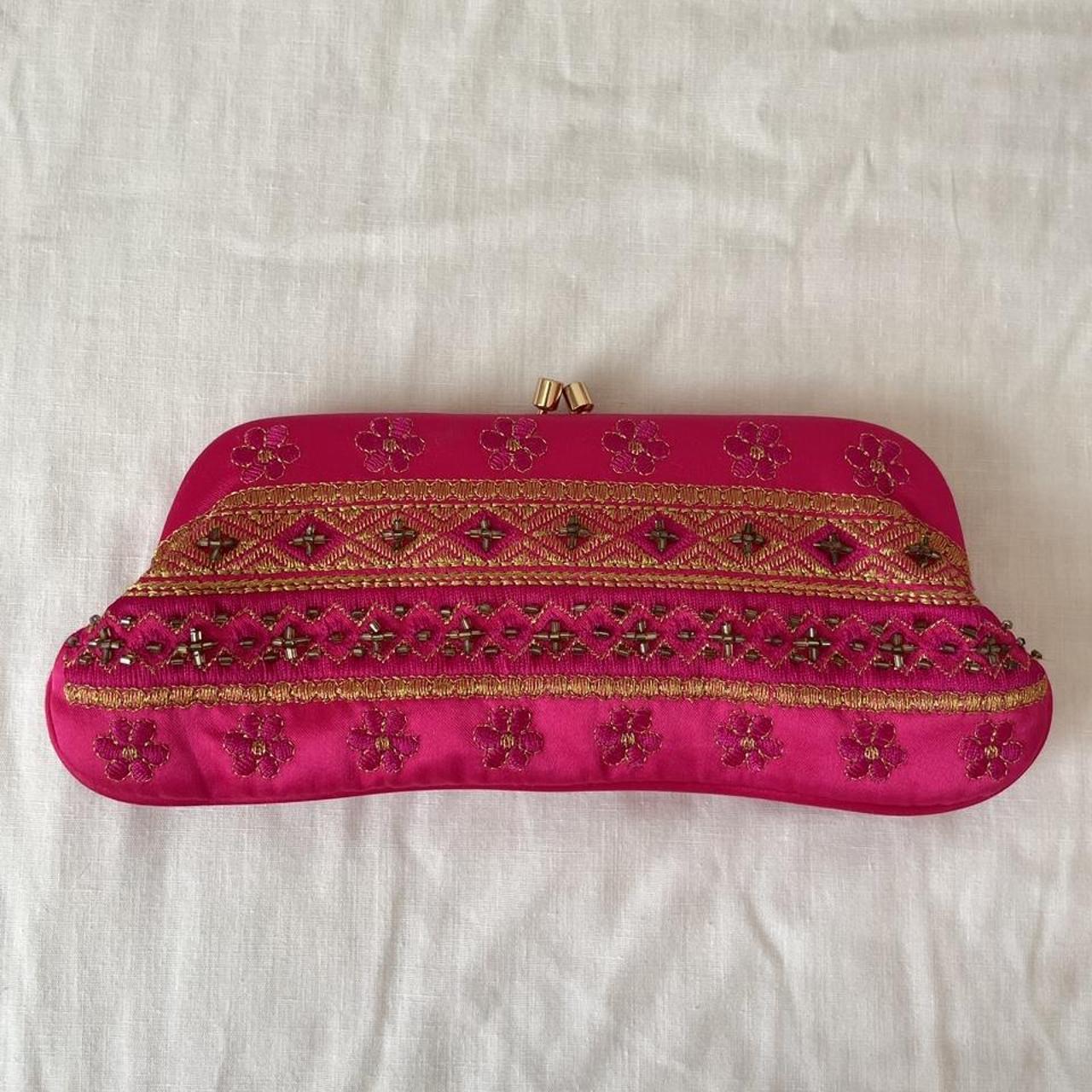 Product Image 3 - Embroidered hot pink satin clutch