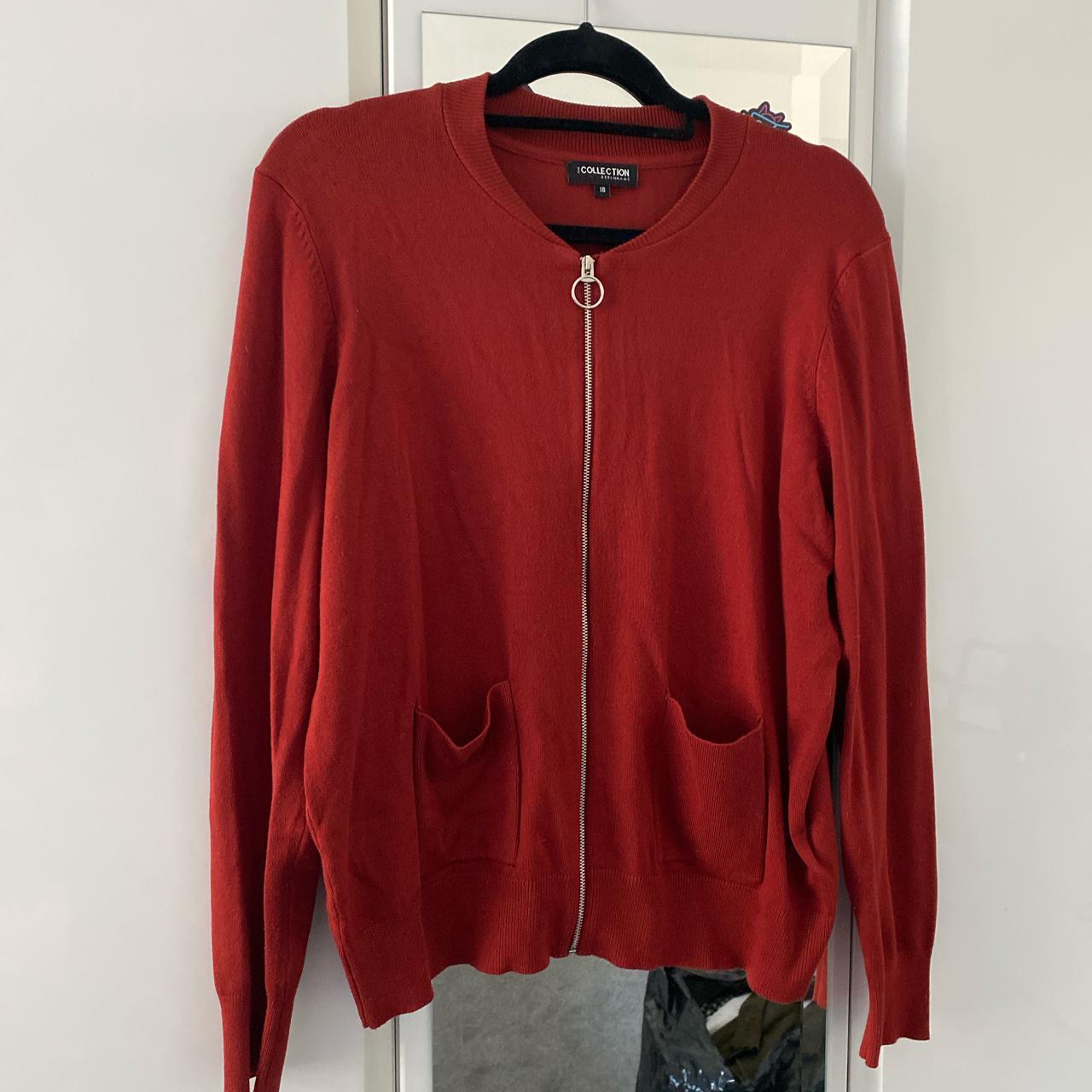 Deep red/ burnt orange zip up cardigan The... Depop