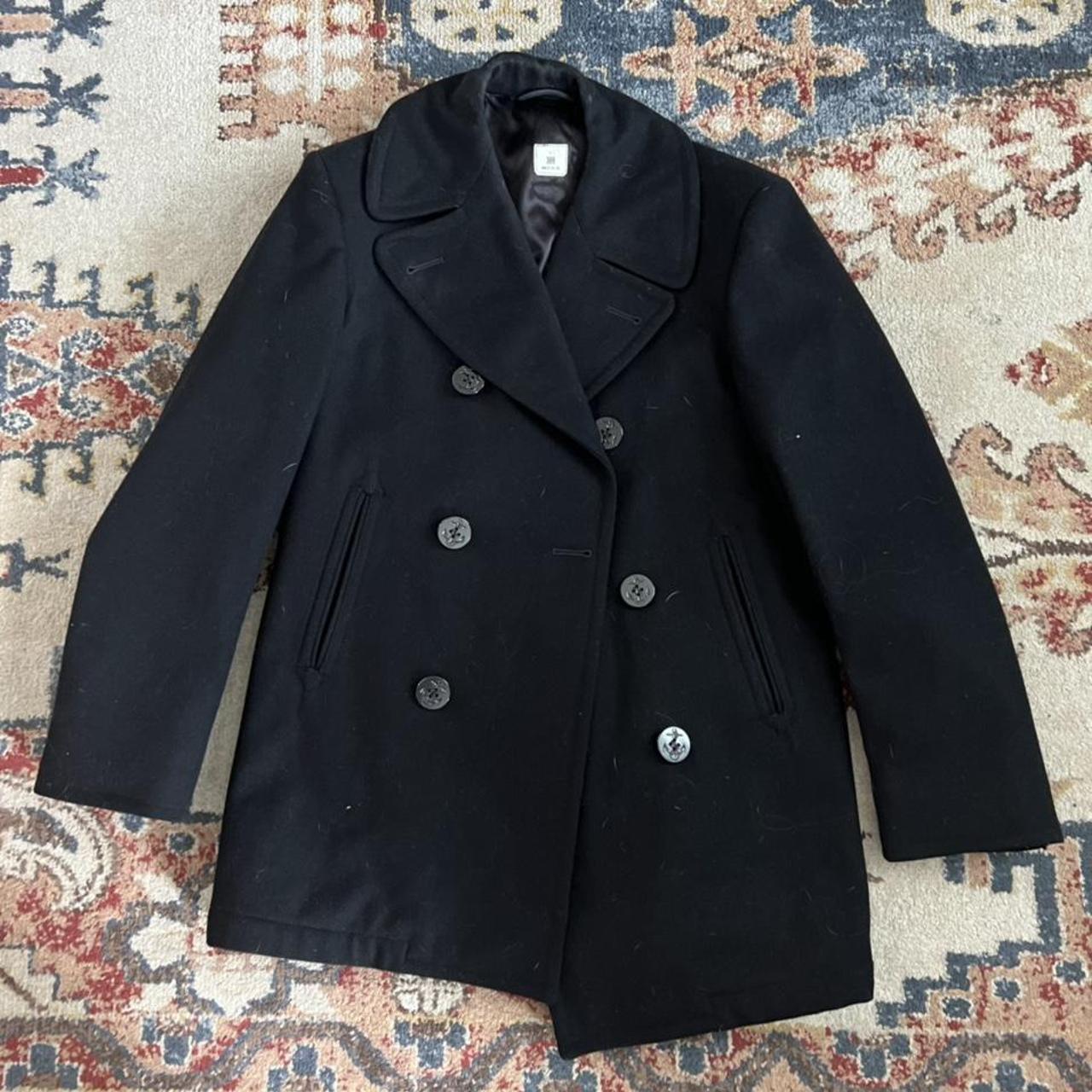 Vintage Military Pea Coat Black Size 38R... Depop