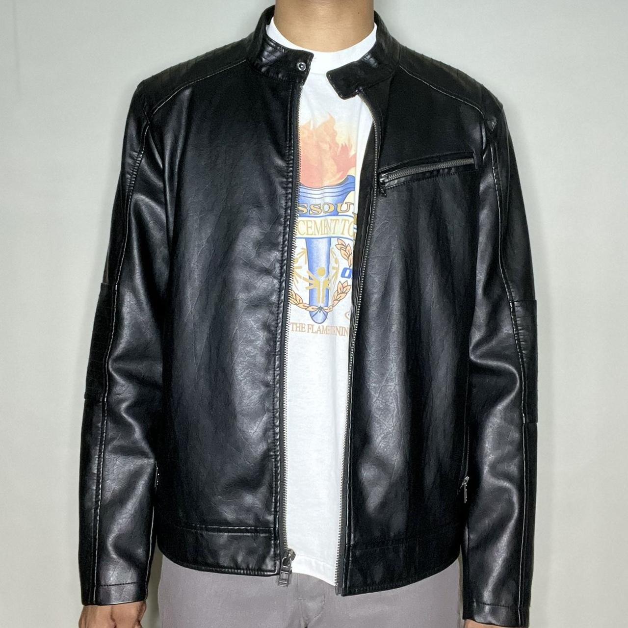 Y2K Black Rivet leather biker jacket, nice fit and... Depop