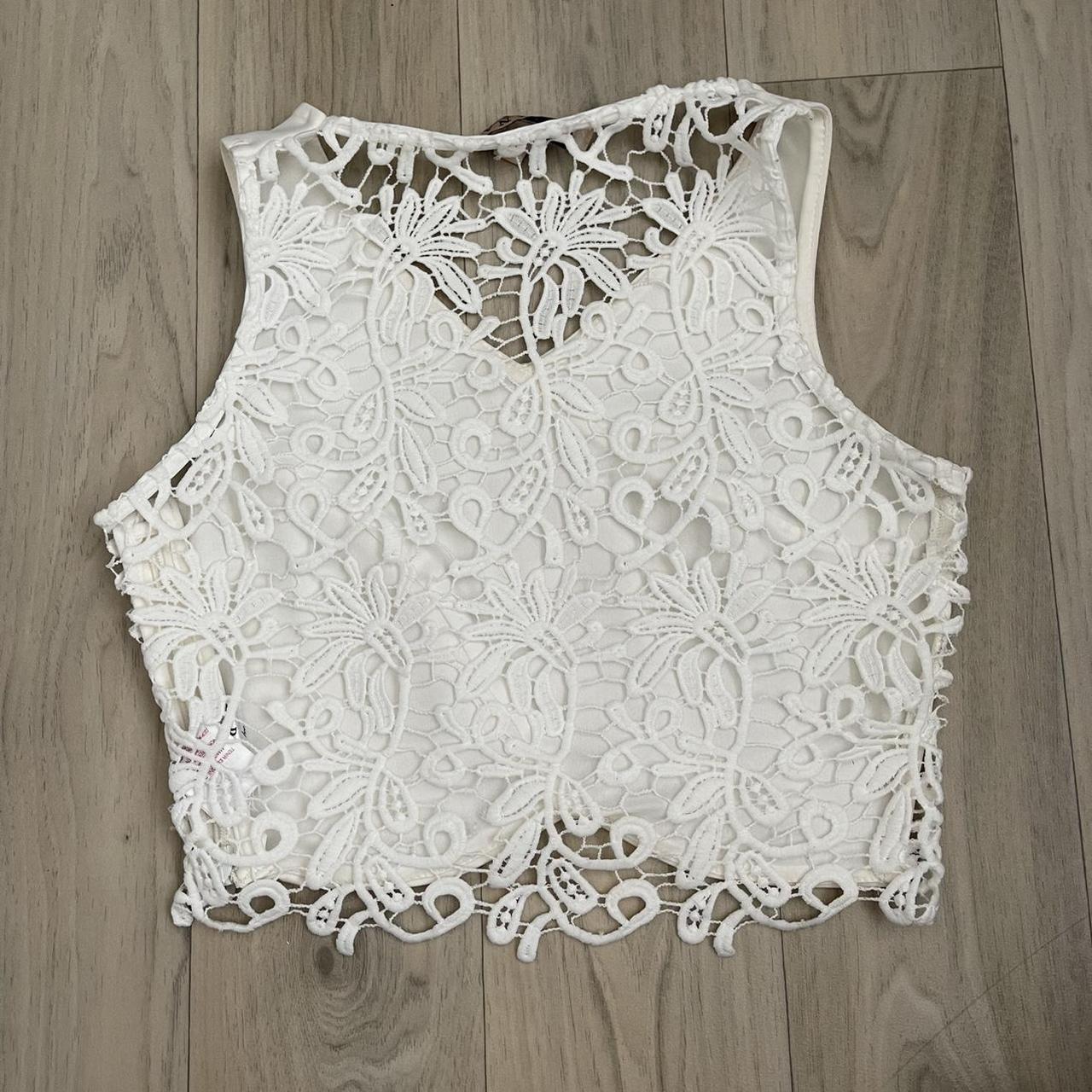 Lipsy Ariana collection lace back crop top x Barely... - Depop