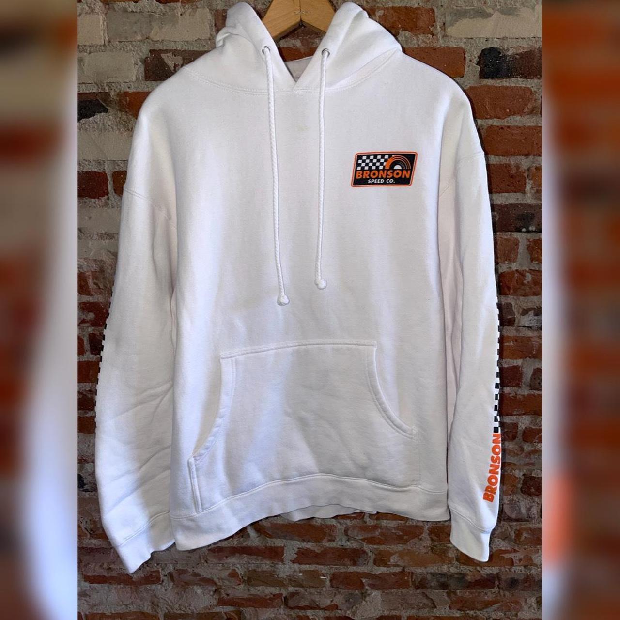 Men's White and Orange Hoodie Depop