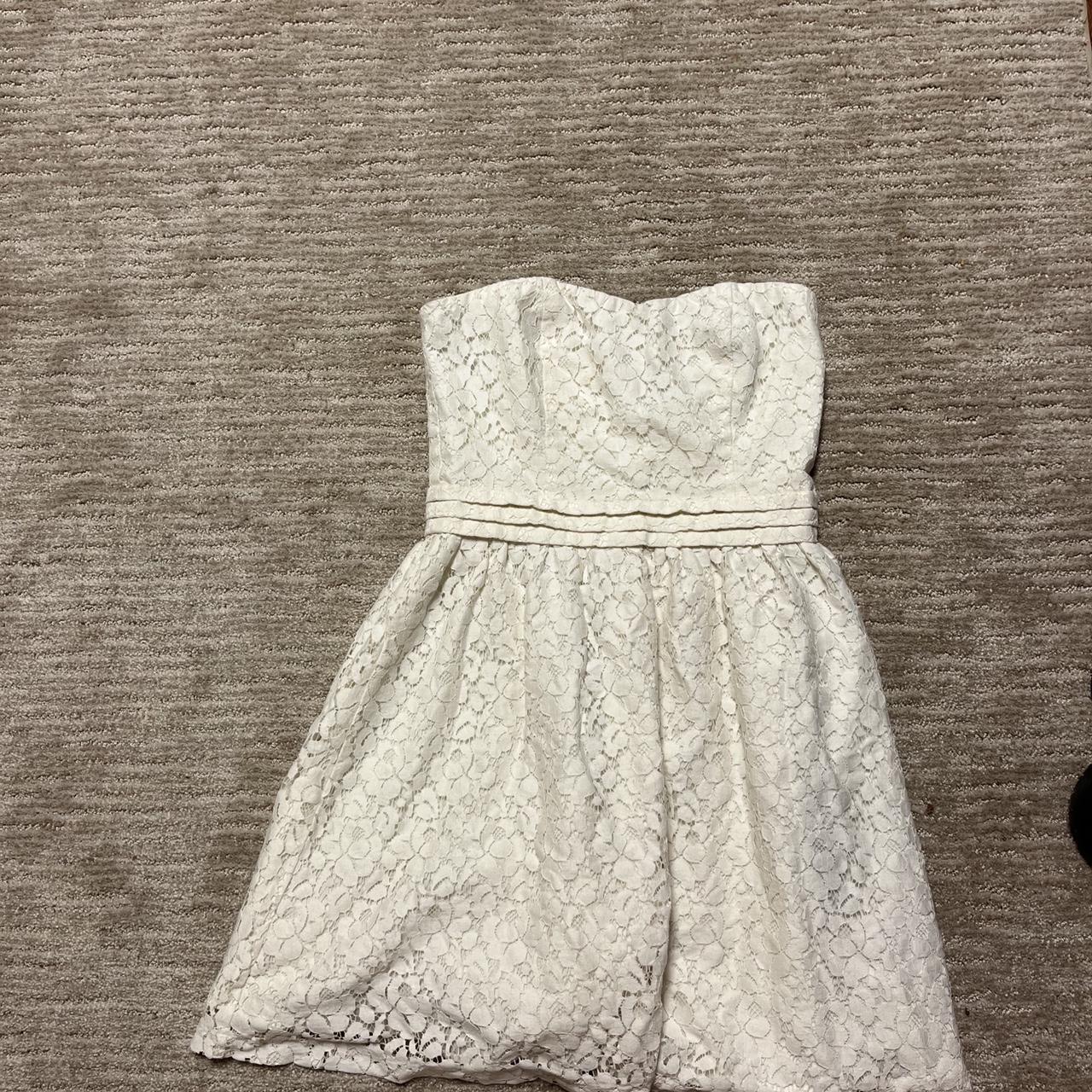 Cute white strapless floral design dress worn but... - Depop