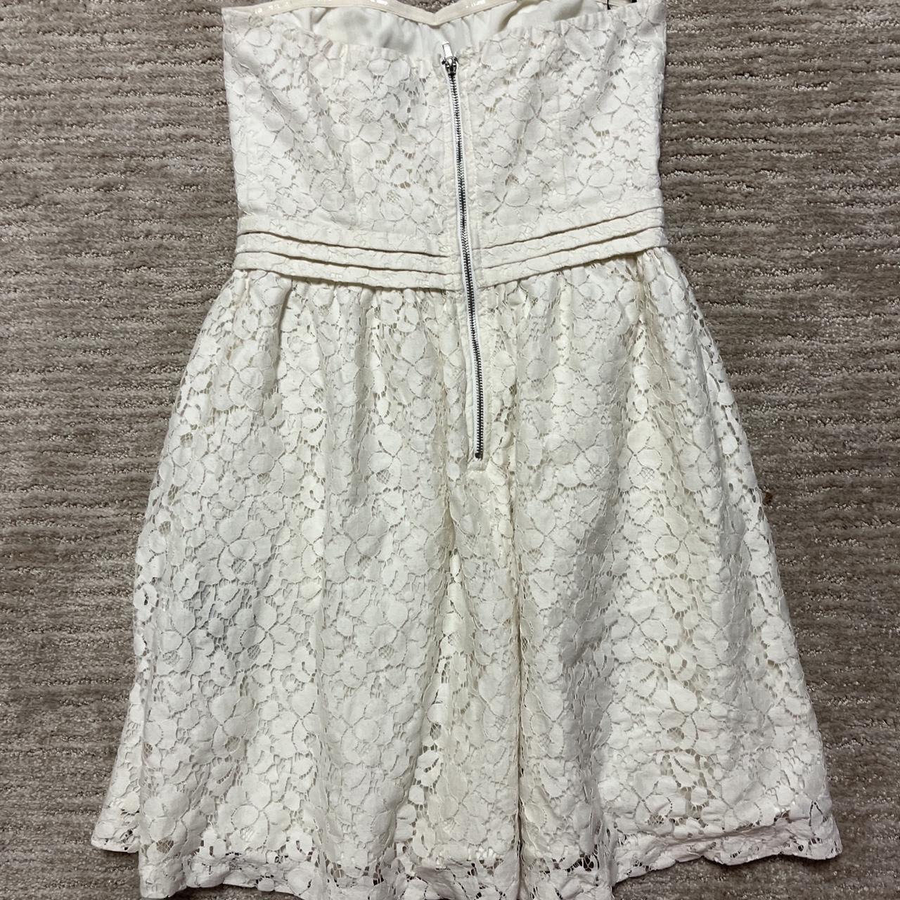 Cute white strapless floral design dress worn but... - Depop